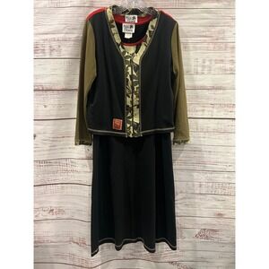 Copa Cabana Dress Set Womens Medium Black Red Green Floral Zip Jacket 2pc A10702